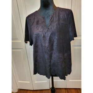 Black Faux Suede Express Top Scalloped Hem L Goth Whimsygoth Western Minimal